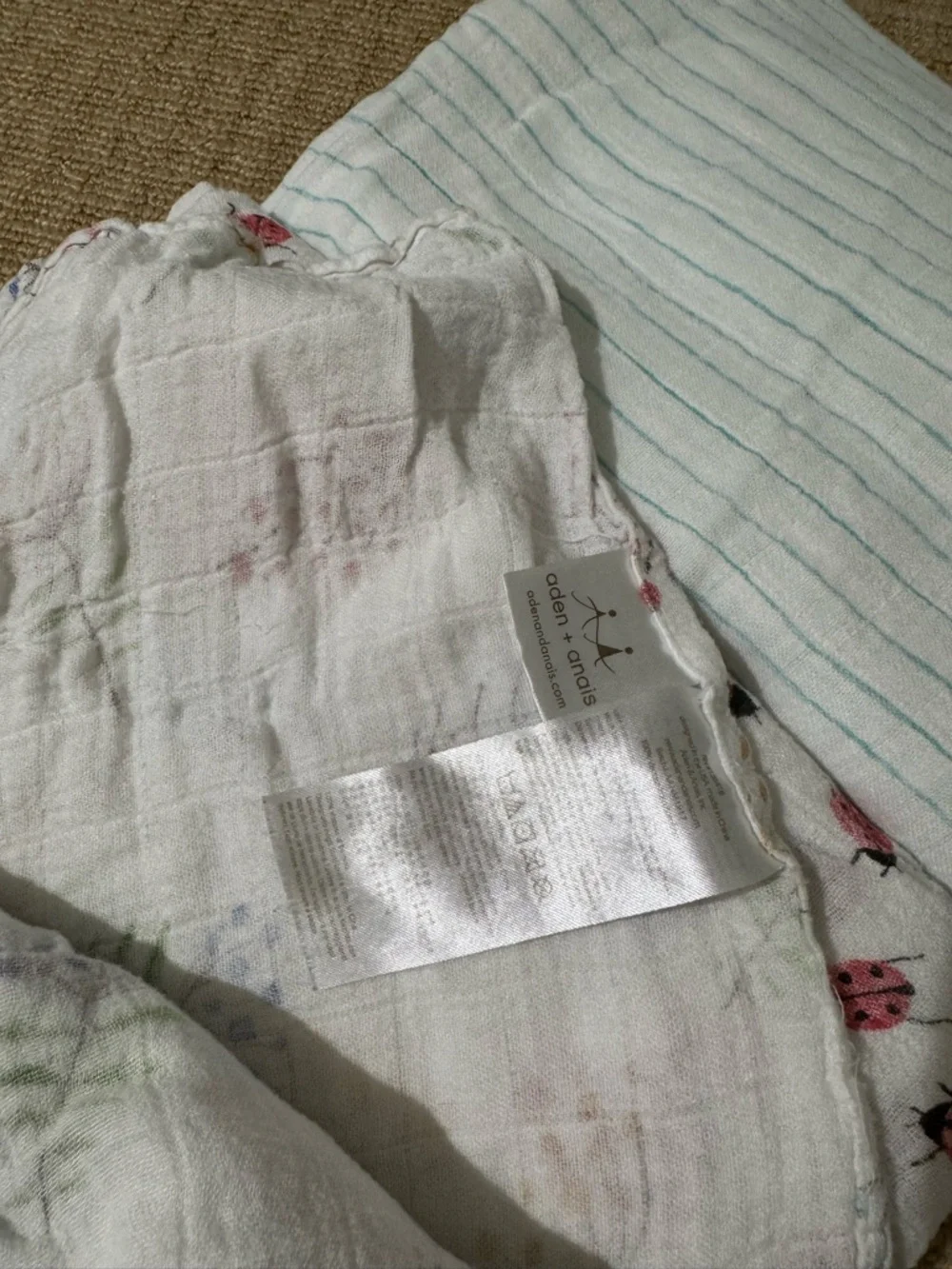Soft Cotton Muslin Swaddle Set in White with Pink Ladybug and Pastel Prints